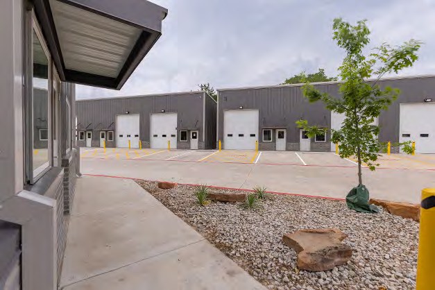 Landscaped building entrance at FLEXBUILT Industrial