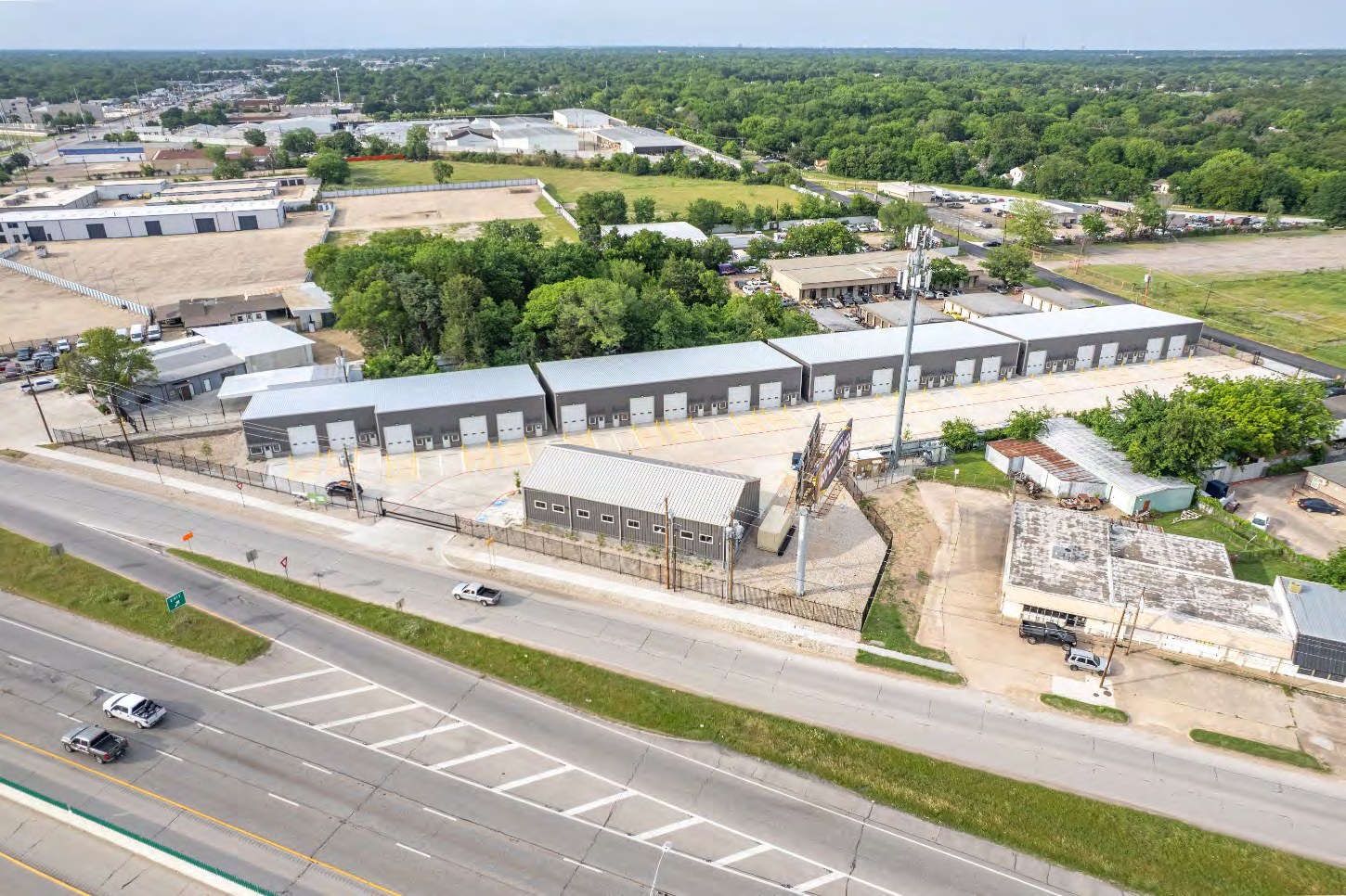 Aerial view of FLEXBUILT Industrial flex warehouse buildings at 8140 CF Hawn Fwy, Dallas, TX